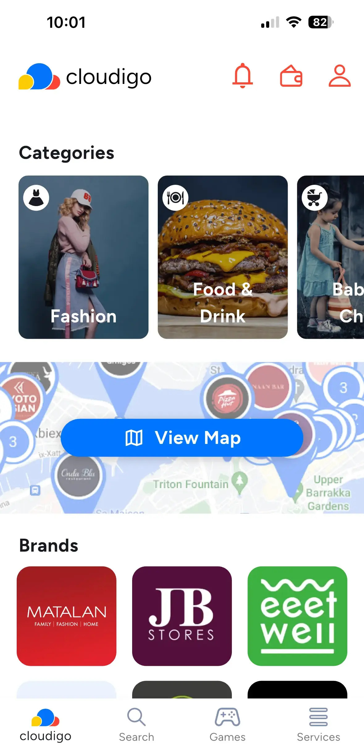 The cloudigo app showing offers on the home screen